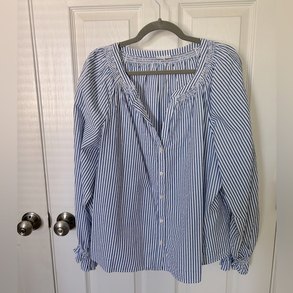 GAP Navy and White Striped Blouse